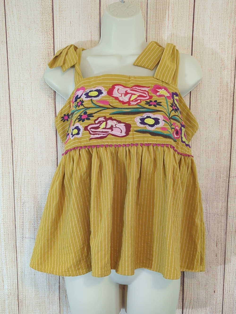 Embroidered Mustard Tie-Shoulder Sundress Top